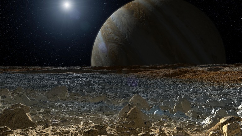 Simulated view from the surface of a Jovian moon