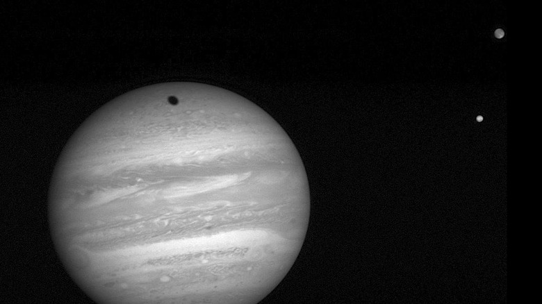 Ganymede casting a shadow on Jupiter's clouds