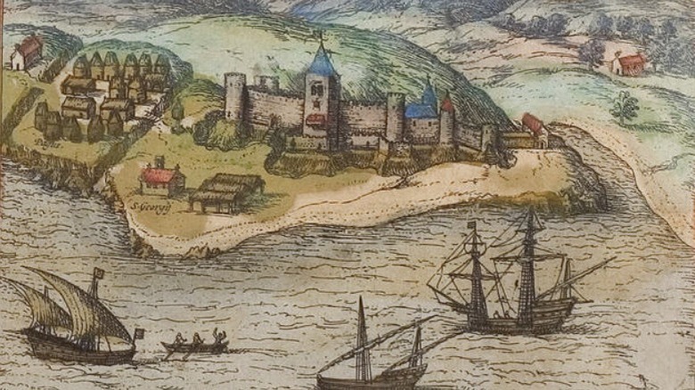 Elmina Castle viewed from the sea in 1572