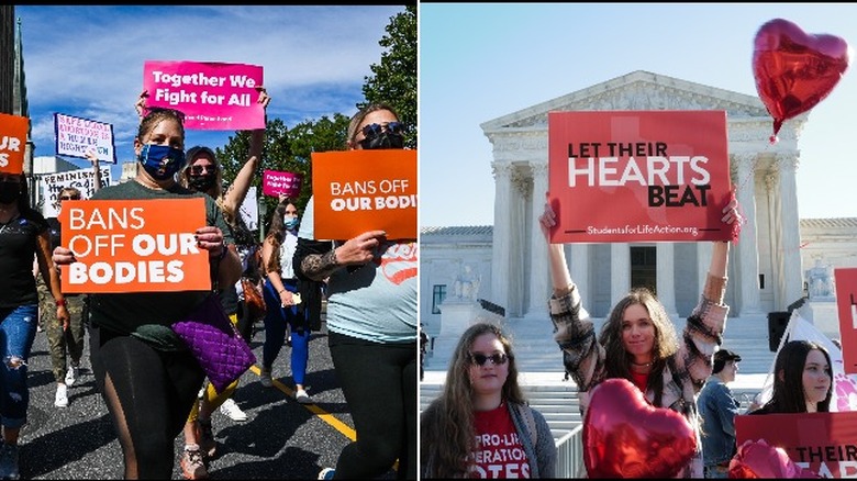 Pro and anti-abortion protestors