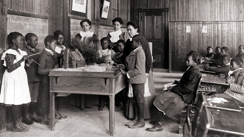 Black students working in classroom
