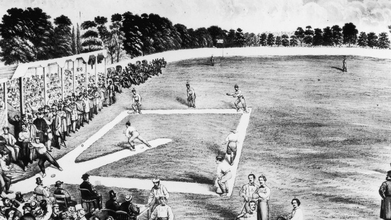 Lithograph of 19th-century baseball game