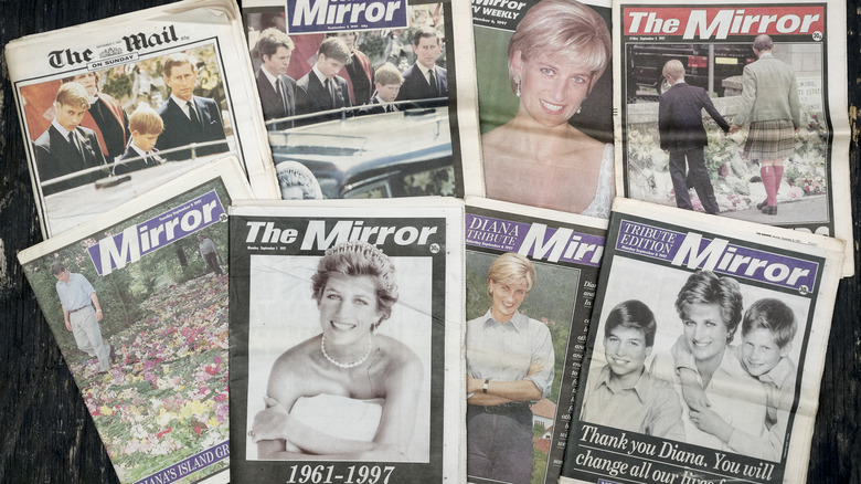 Tabloid covers about Princess Diana's death and funeral