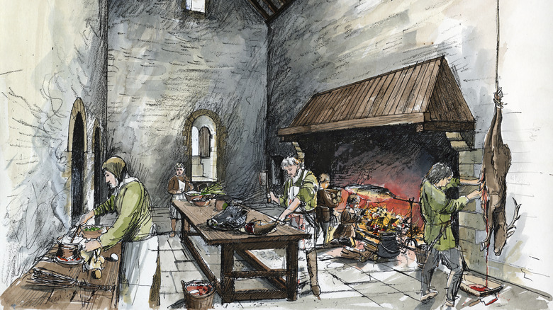 illustration medieval kitchen interior