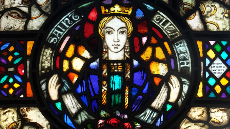 Saint Elizabeth of Hungary stained glass in the Blind Center Saint Raphael in Bolzano, Italy