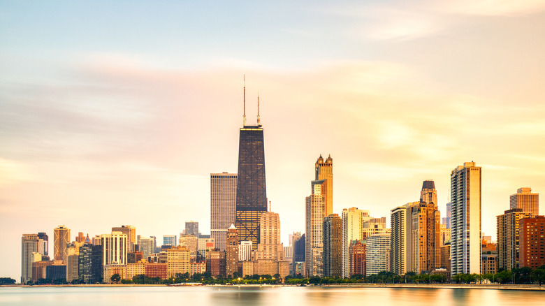 Chicago Skyline at Golden Sunset, Illinois