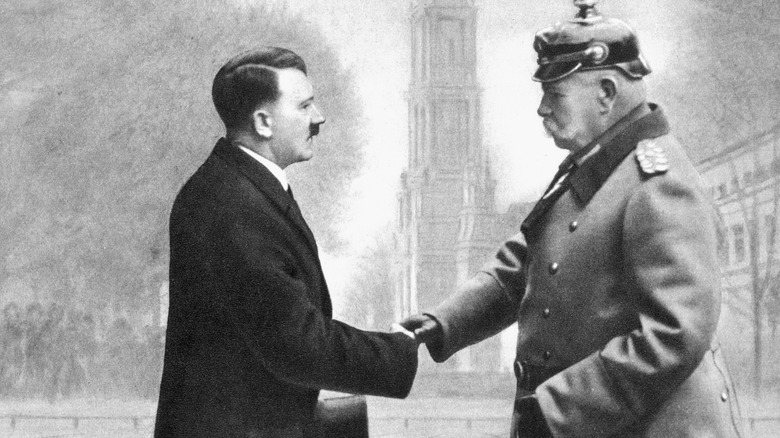 Hitler and Hidenburg shake hands