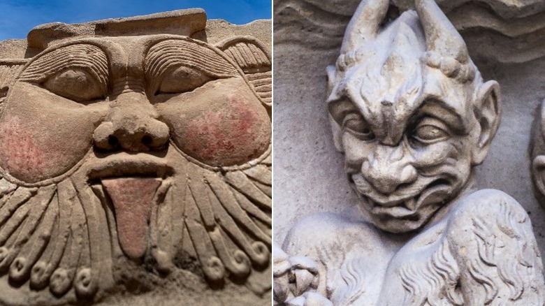 Carvings of Bes and Satan