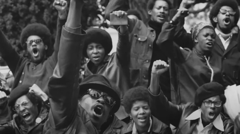 Black Panther Party members shouting