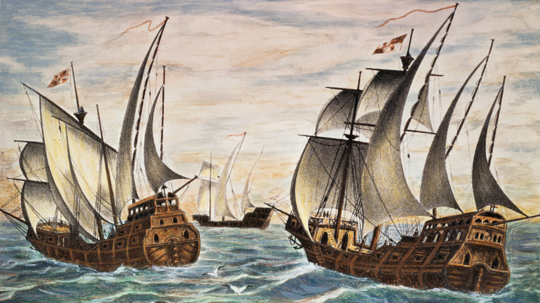 Illustration of the fleet of Christopher Columbus