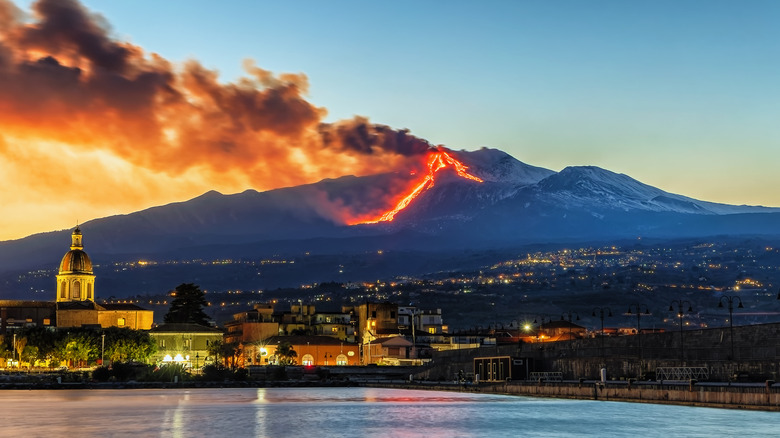 Etna volcano erupting