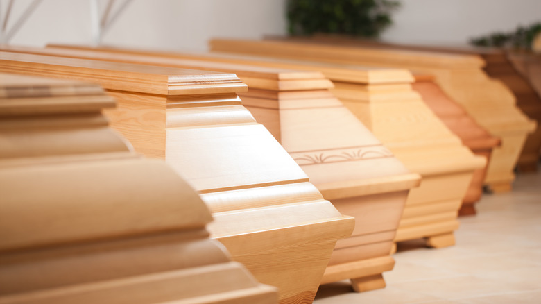 Display of wooden caskets