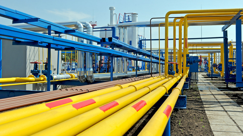 yellow pipes in natural gas treatment plant