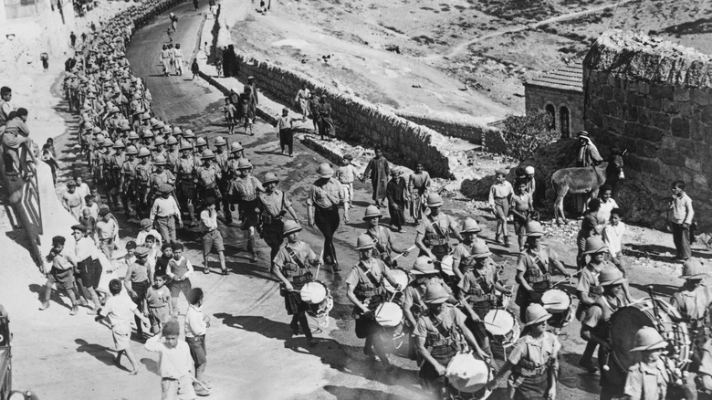British troops march through Palestine