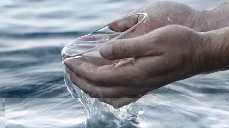 Close-up of hands cupping water