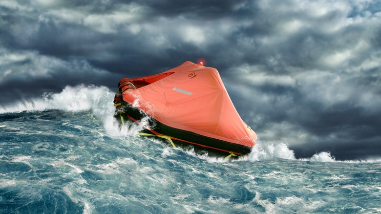 A life raft in rough seas