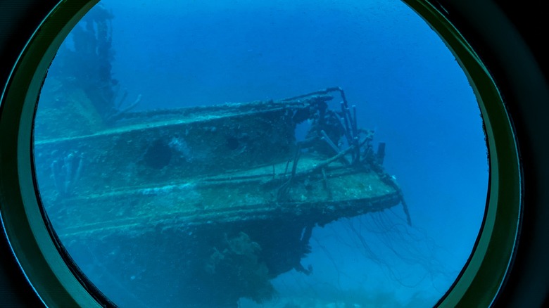 View of shipwreck from submersible