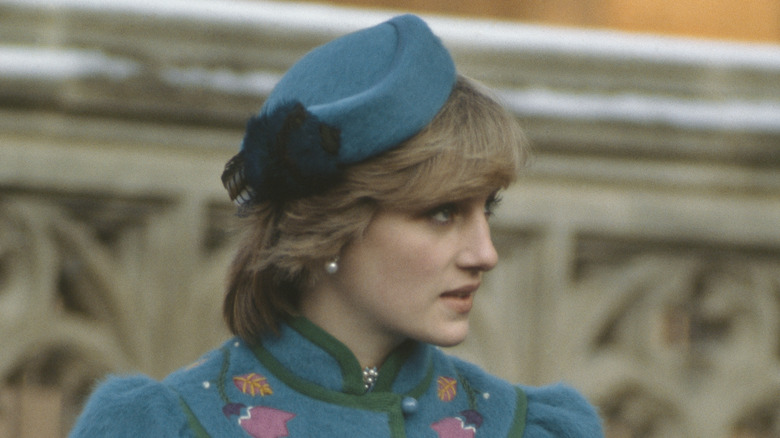Princess Diana in blue coat and hat