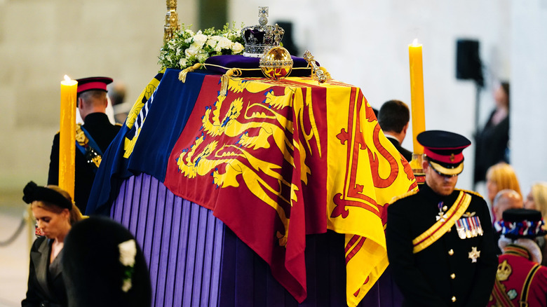 The royal standard covers a coffin