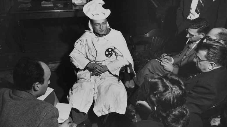 Stetson Kennedy testifying in a Klan outfit