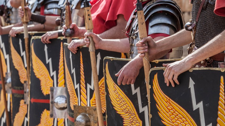 Roman soldiers with shields