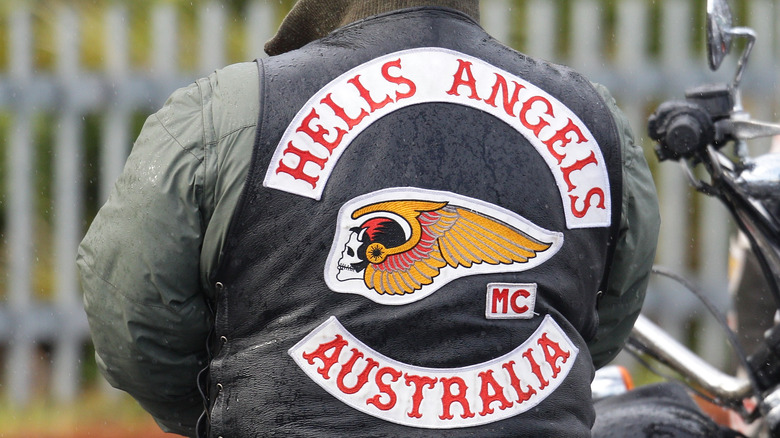 A Hells Angel at a funeral in Melbourne in 2010