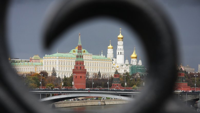 view of the Kremlin through a bridge