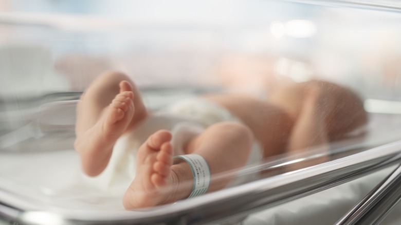 Baby in an incubator in hospital