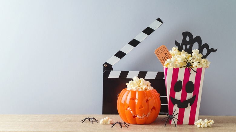 Popcorn and halloween decorations