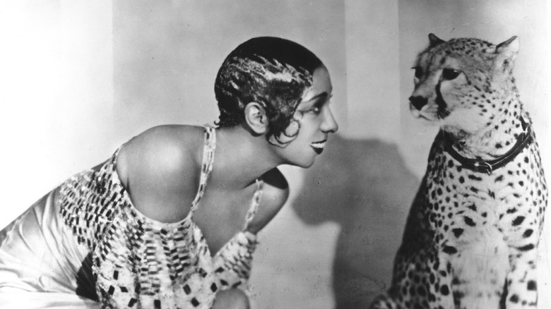 Josephine Baker smiling at cheetah
