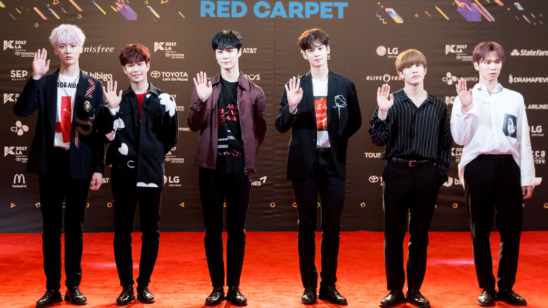 Moonbin and his Astro bandmates on the red carpet