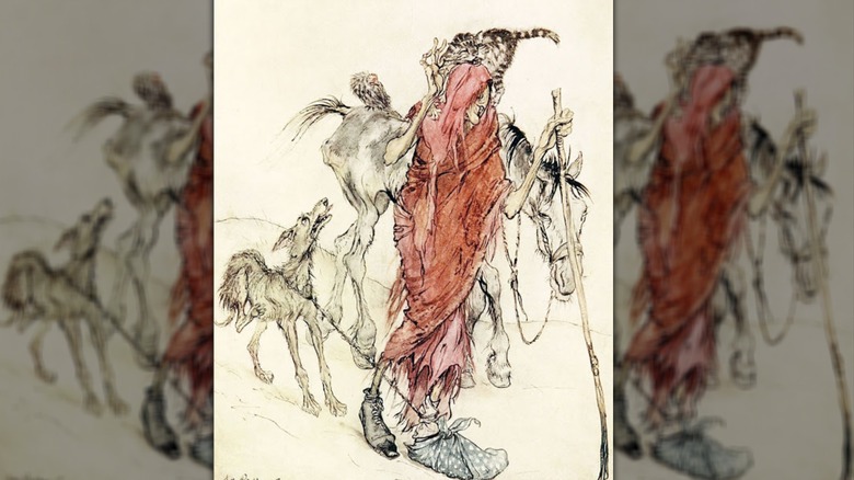 Rackham Illustration hag cat dog horse