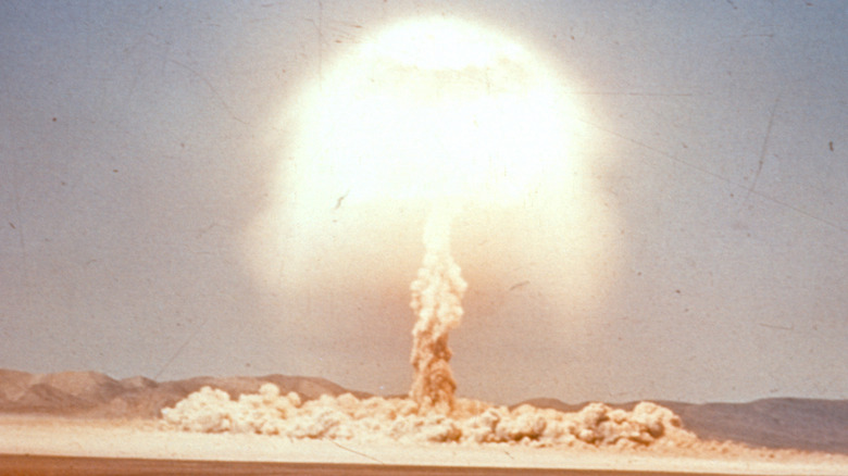 atomic bomb explosion with mushroom cloud