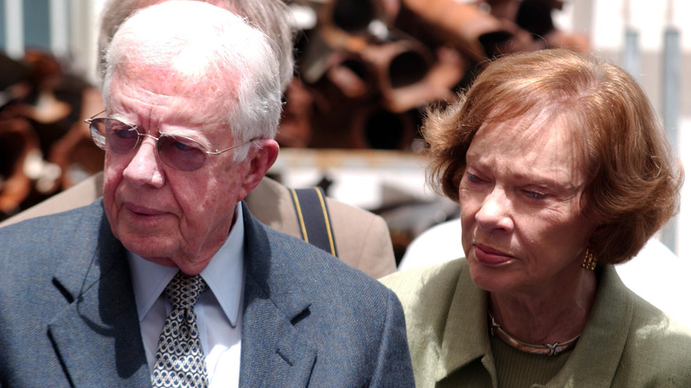 Jimmy and Rosalynn Carter looking to the side