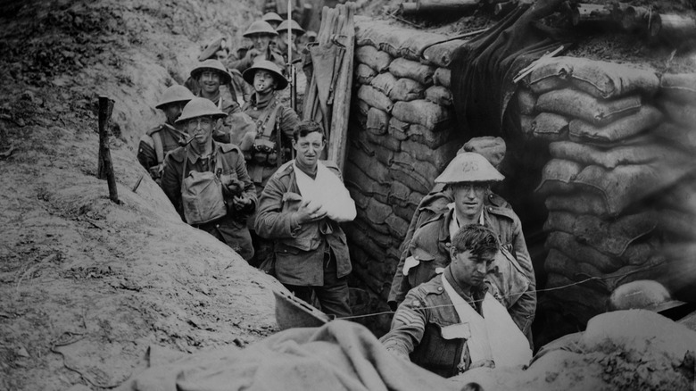 wounded soldiers in trench