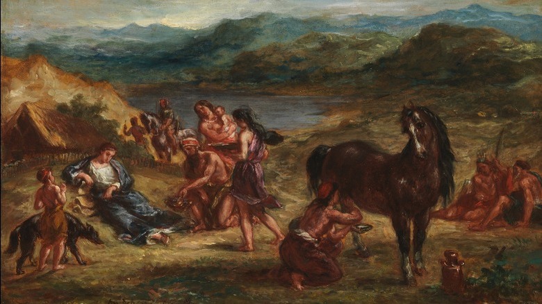 Painting of Ovid among the Scythians, people with horse