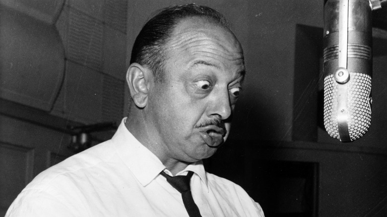 Mel Blanc recording with microphone