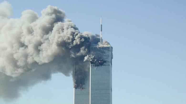 The Twin Towers burning, September 11, 2001