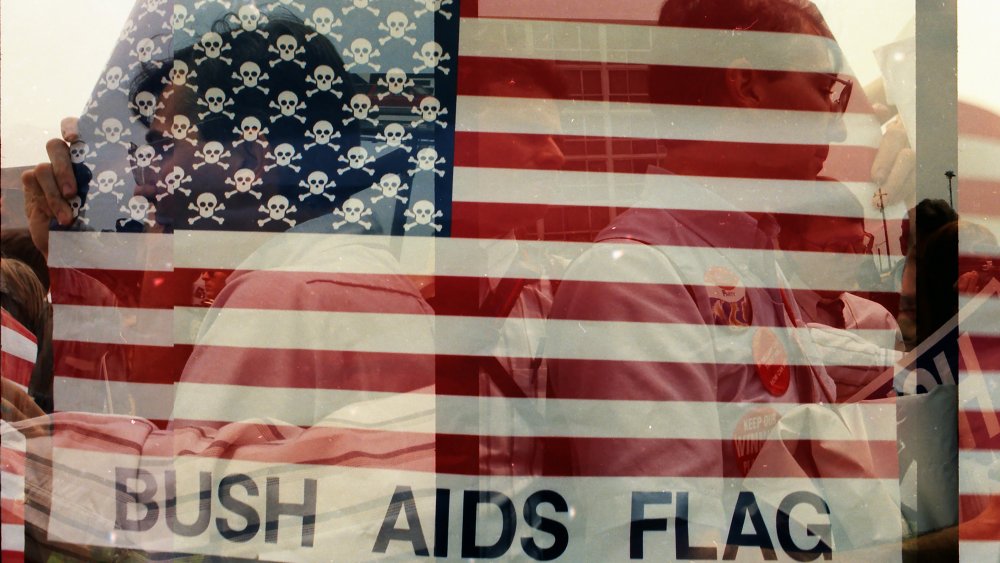 Bush AIDS flag with skulls instead of stars