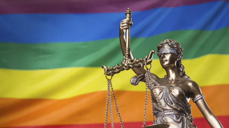 gay pride flag with justice