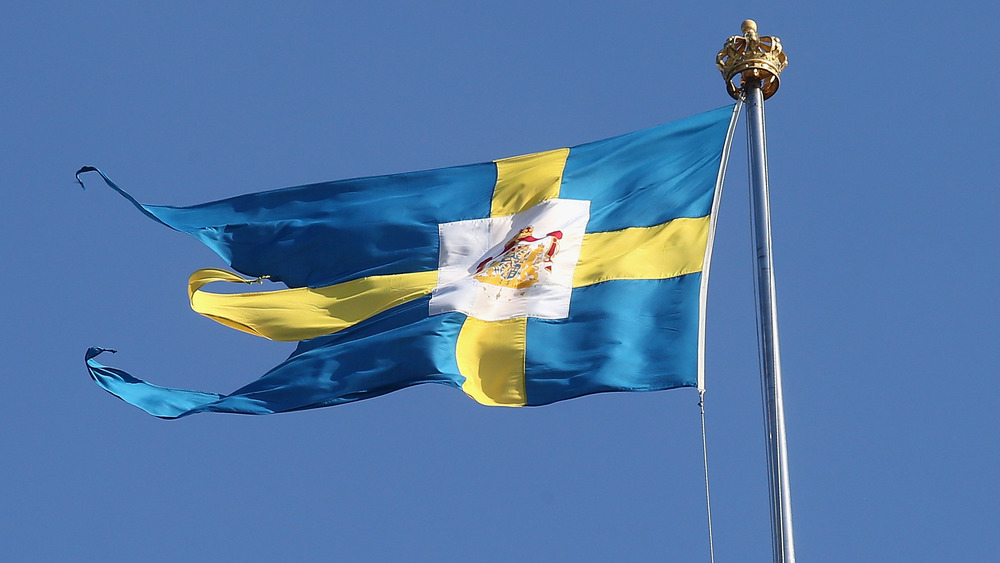 Swedish royal flag flying 