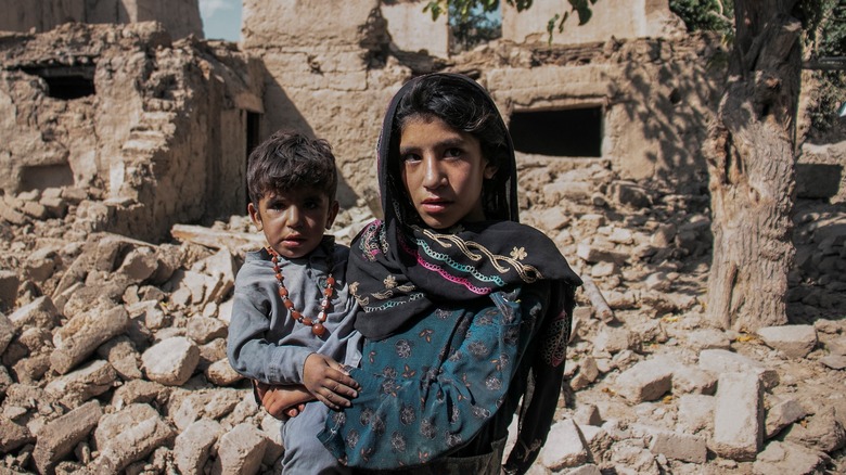 Sad family after Afghanistan earthquake