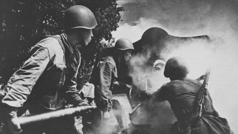Soviet troops fire shells during the battle of kursk