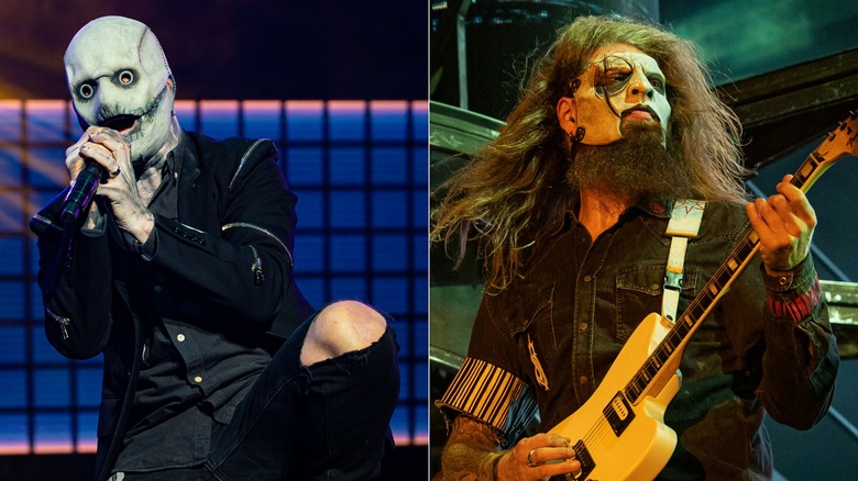 Corey Taylor and Jim Root of Slipknot performing live