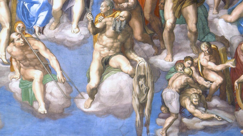 Detail of The Last Judgement, showing Saint Bartholomew and Michelangelo's possible self-portrait