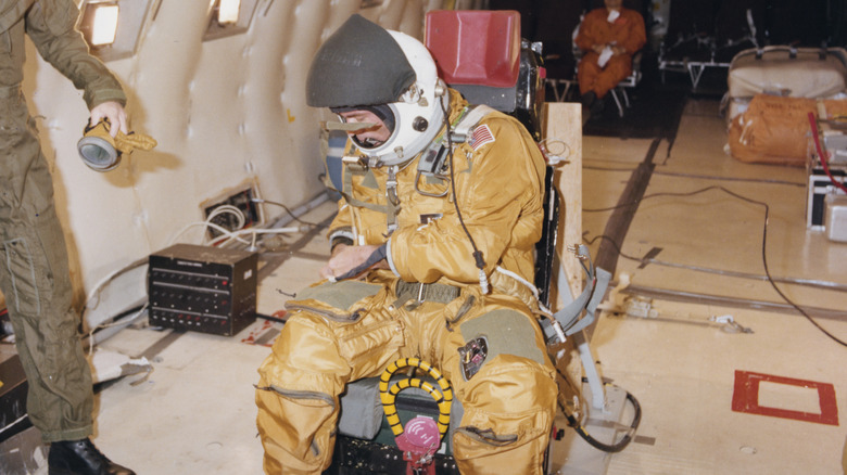 Astronaut Robert L Crippen in test ejection seat 1979