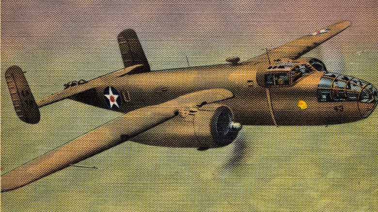 Illustration of B-25 aircraft flying