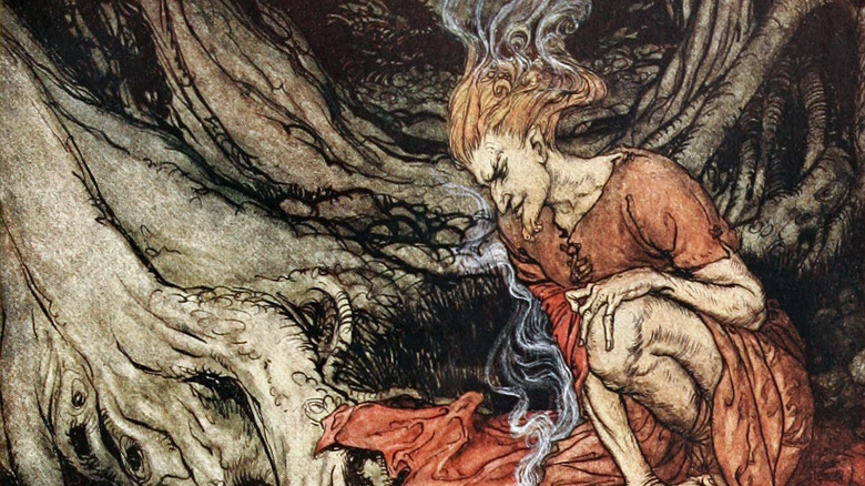 1910 illustration of Loki near tree