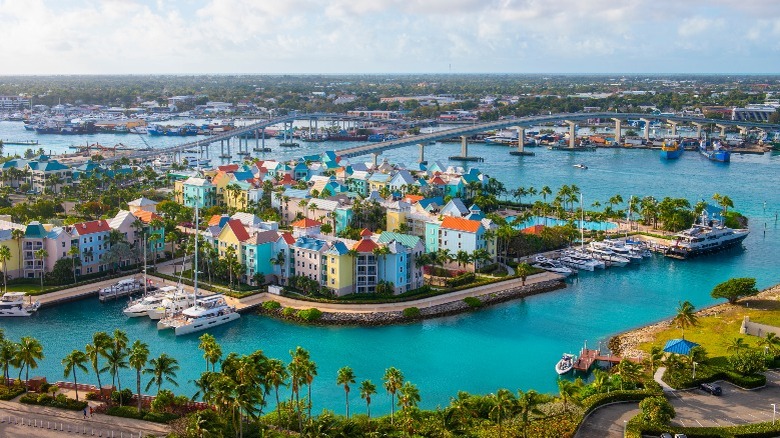 Aerial view of colorful buildings in Nassau in the Bahamas