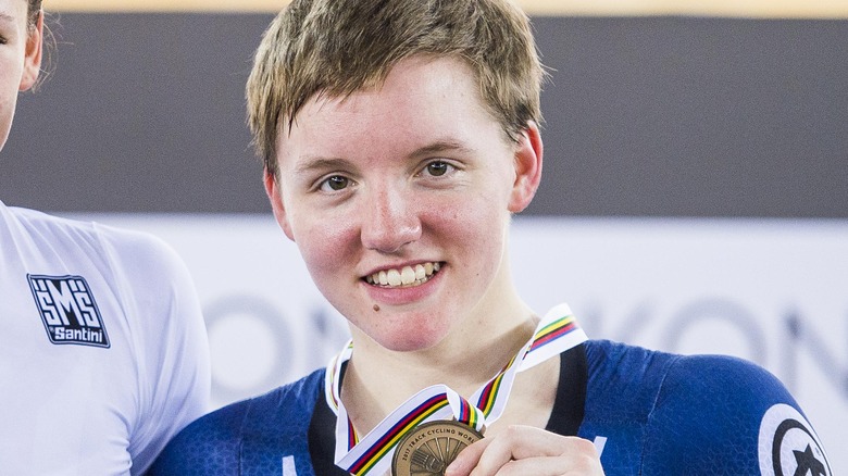 Kelly Catlin wearing bronze medal